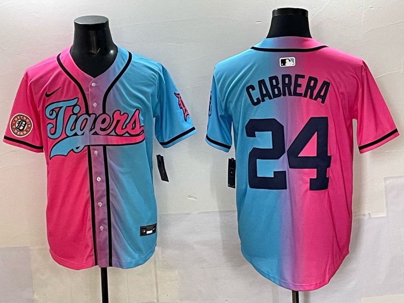 Men 2025 Detroit Tigers 24 Cabrera Blue pink Game Nike MLB Jersey style 06